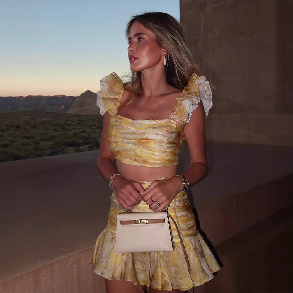Women Formal Wear For Summer - 2025 Nuovo Top corto a pieghe