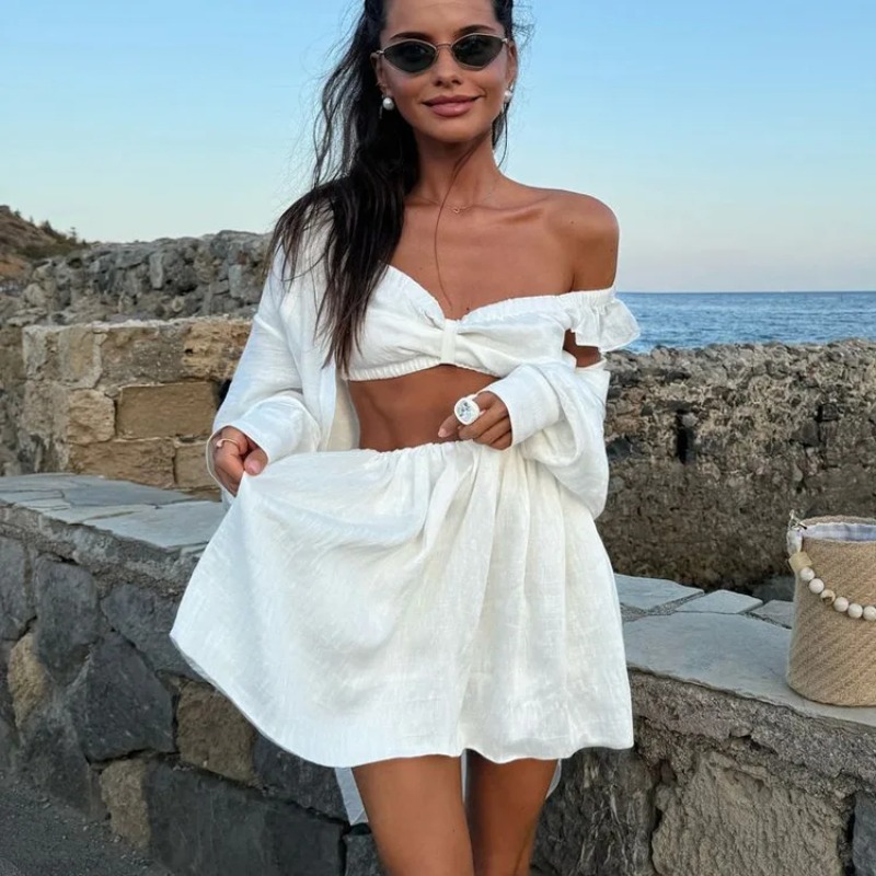 Women Formal Wear For Summer - Canotta Puffy Minigonna Set a due