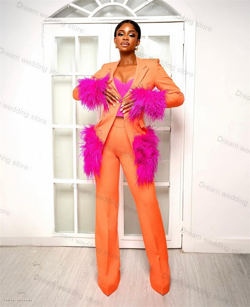 Women Formal Wear Tailor - Piume di struzzo arancione abiti da