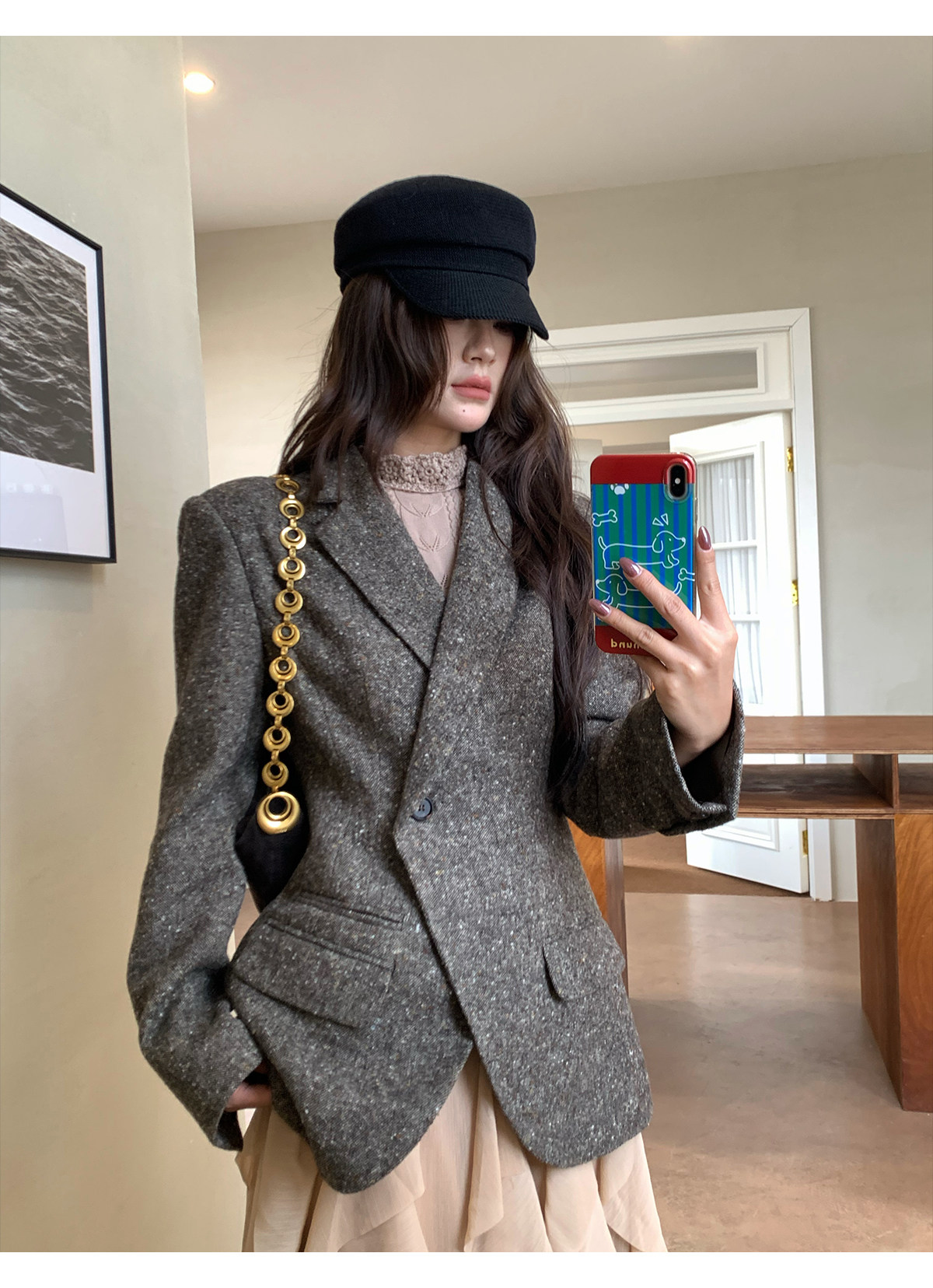 Tailored Coat Wool - 【MAR】Blazer grigio vintage da donna con