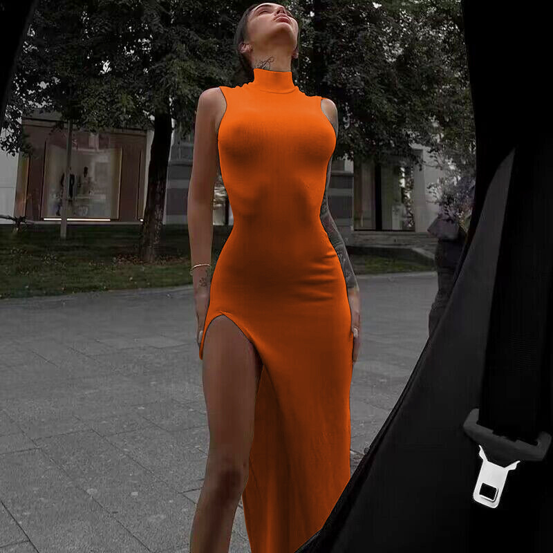 Formal Wear For Women Xl - Y2k Senza Maniche Arancione Midi Abiti