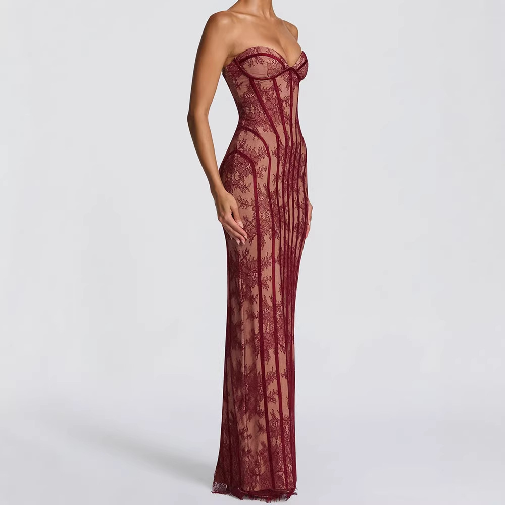 Women Formal Wear For Summer - Abito lungo aderente senza spalline da