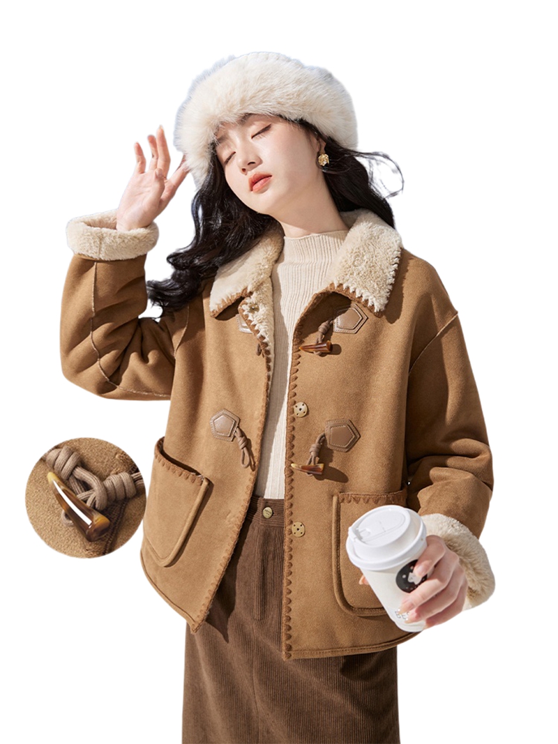 Women'S Formal Wear Petite - Cappotto corto in pelle scamosciata per